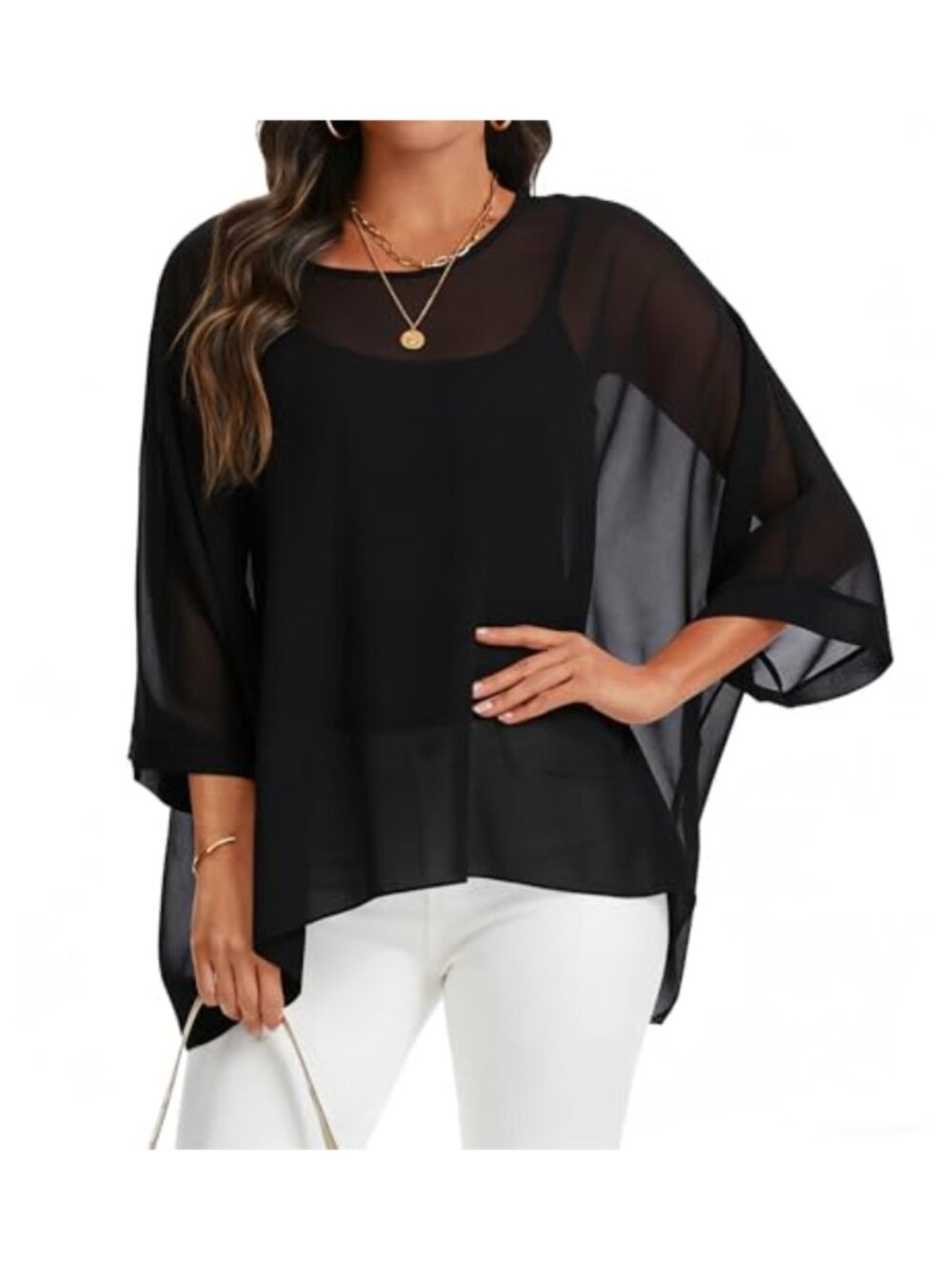 Women Chiffon Poncho Top Sheer Beach Coverup Swimwear